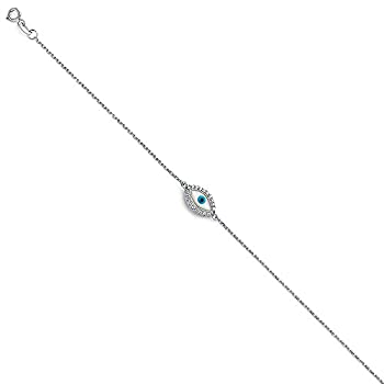 【中古】【輸入品・未使用】The World Jewelry Center 14Kホワイトゴールド 邪視チェーンブレスレット スプリングリングクラスプ付き 7+1インチ｜スカイマーケットプラス