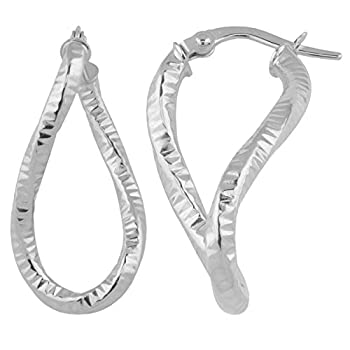 【中古】【輸入品・未使用】Kooljewelry 14Kホワイトゴールド ツイストオーバルフープピアス