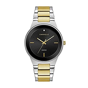 【中古】【輸入品・未使用】Caravelle 45D107メンズゴールドシルバートーンステンレススチールバンドブラッククォーツダイヤルウォッチ