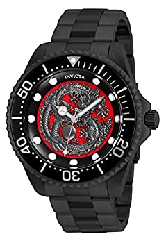 【中古】【インポート品・未当て嵌める】Invicta Men\u0027s Pro Diver Black Steel Bracelet \u0026 Case Automatic Red Dial Analog Watch 26492