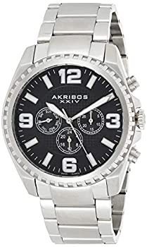 【中古】【輸入品・未使用】Akribos XXIV Men 's ak774ssb多機能Swiss Quartz Movement Watch with Black Dial andステンレススチールブレスレット