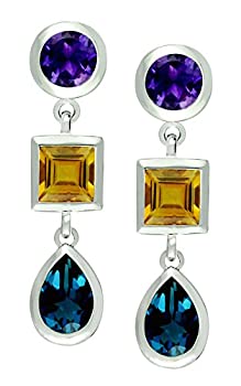 【中古】【輸入品・未使用】RB Gems スターリングシルバー 925 ピアス 本物の宝石 6カラット ベゼルセット ロジウムメッキ仕上げ ダングルルック