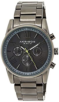 【中古】【インポート品・未当て嵌める】Akribos XXIV Men \u0027s Swiss Quartz多役立つことグレーアクセントダークグレーSunray Dial withグレーステンレススチールブレスレットウォッチak912gy