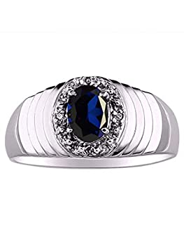 【中古】【輸入品・未使用】Genuine Diamond &自然楕円形ブルーサファイアリングで設定スターリングシルバー。925