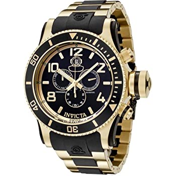 【中古】【インポート品・未当て嵌める】Invicta Men\u0027s 6633 Russian Diver Collection Chronograph 18K Gold-Plated Black Rubber Watch