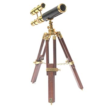【中古】【輸入品・未使用】ノーティカル ヴィンテージ 望遠鏡 木製三脚 収集価値のある真鍮仕上げ&ブラウンデスクトップギフト レプリカ