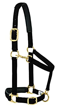 【中古】【インポート品・未当て嵌める】Weaver なめし革パッド入り口・入口 調節する能力のあるなあごと喉スナップホルター 1in 大きな馬または2歳から生まれたひな形 ソリッドブラック