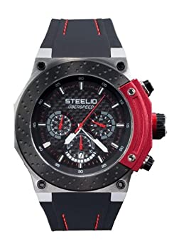 【中古】【インポート品・未当て嵌める】SteelioメンズUberspeed Retrogradeクロノグラフ(black-red)