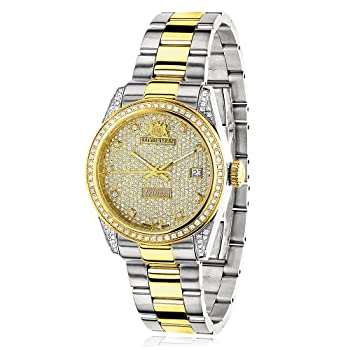 【中古】【インポート品・未当て嵌める】レディースホワイトイエローゴールドPltd Diamond Watch Two Tone Luxurman Tribeca 1.5?CT