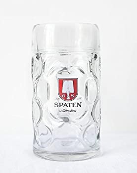 【中古】【輸入品・未使用】1リットル Spaten ロゴ ディンプルガラスビールジョッキ