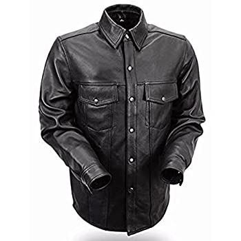 【中古】【輸入品・未使用】(Large) - First Manufacturing Men's Lightweight Leather Shirt (Black%カンマ% Large)|スカイマーケットプラス