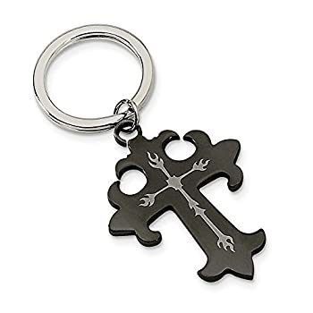 【中古】【輸入品・未使用】Men ステンレススチールとブラッククロスキーチェーン