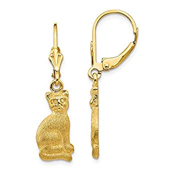 【中古】【輸入品・未使用】ポリッシュとサテン猫レバーバックイヤリング14?Kイエローゴールド|スカイマーケットプラス