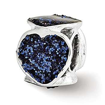 【中古】【輸入品・未使用】スターリングシルバーとブルーグリッターエナメルハートビーズチャーム