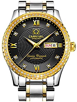 【中古】【輸入品・未使用】CARNIVAL メンズ 文字盤 自動 フルゴールド ステンレススチール サファイアガラス 防水 メンズ ブラックウォッチ ゴールド/シルバー/ブラックの