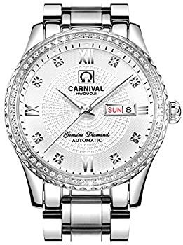 【中古】【輸入品・未使用】CARNIVAL メンズ ダイヤル 自動 フルゴールド ステンレススチール サファイアガラス 防水 メンズ ブラック 腕時計 シルバー/ホワイトの文字盤。
