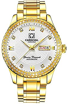 【中古】【輸入品・未使用】CARNIVAL メンズ ダイヤル 自動 フルゴールド ステンレススチール サファイアガラス 防水 メンズ ブラック 腕時計 ゴールド/ホワイトの文字盤。|スカイマーケットプラス