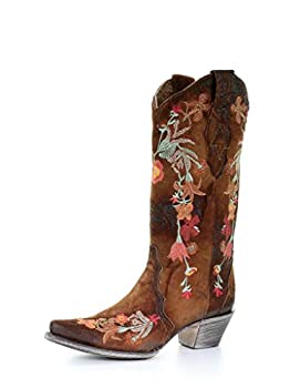 【中古】【インポート品・未当て嵌める】Corral レディース Lindsey 花柄刺しゅうレザーカウガールブーツ - 黒茶 US 大きさ: 7.5 色つや: 赤銅色