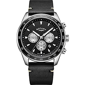 【中古】【インポート品・未当て嵌める】ロータリーメンズヘンリーブラッククロノダイヤルブラックレザーストラップGS05115/04