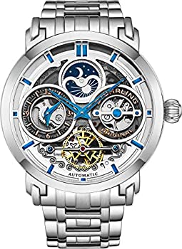 【中古】【インポート品・未当て嵌める】Stuhrling 一風変わった メンズ ウオッチ ステンレス鋼スチール写真 自動小銃 しろがね色 スケルトン文字盤 デュアルひと休み AM/PM サンムーン ステンレススチー
