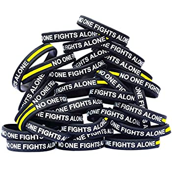 【中古】【輸入品・未使用】SayitBands 細い黄色のライン200本 No One Fights Alone ブレスレット