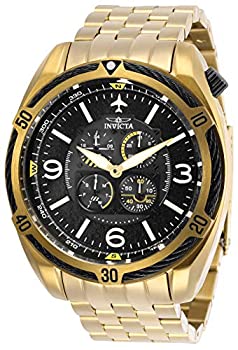 【中古】【インポート品・未当て嵌める】Invicta Men\u0027s Aviator Gold-Tone Steel Bracelet \u0026 Case Quartz Black Dial Analog Watch 28087