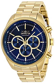 【中古】【インポート品・未当て嵌める】Invicta Men\u0027s Specialty Gold-Tone Steel Bracelet \u0026 Case Quartz Blue Dial Analog Watch 29169