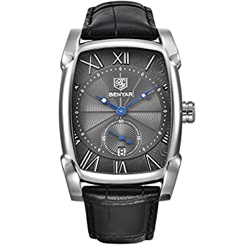 【中古】【輸入品・未使用】BENYAR 防水クラシック長方形ケース ヴィンテージデザインウォッチ レザーストラップ ビジネスカジュアル腕時計 メンズ A-Black-B