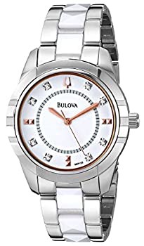 【中古】【インポート品・未当て嵌める】Bulova 98P135 ウィメンズ 金剛石声遣い ホワイトダイヤルセラミック\u0026スティールブレスレットウォッチ