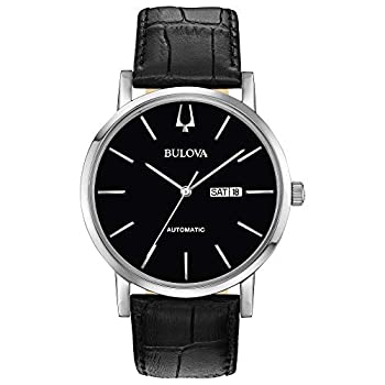 【中古】【インポート品・未当て嵌める】Bulova Men\u0027s Leather Band Steel Case Automatic Black Dial Analog Watch 96C131