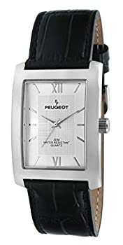 【中古】【輸入品・未使用】Peugeot Men's 2033SL Silver-Tone Black Leather Strap and Silver Dial Watch|スカイマーケットプラス