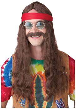 【中古】【輸入品・未使用】Hippie Man (Brown) Adult Wig and Moustache ヒッピー男（ブラウン）大人用ウィッグと髭♪ハロウィン♪サイズ：