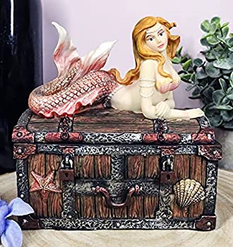 【中古】【輸入品・未使用】Ebros ブロンズ加工 マーメイド Nerida Resting On Sunken Treasure ジュエリーボックス置物 長さ5.25インチ 装飾小物入れ 記念品|スカイマーケットプラス