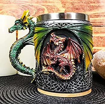 【中古】【輸入品・未使用】Ebros Mythical Fantasy Fire and Earth Dragon with Celtic KnotworkノベルティコーヒーマグTankard 12oz樹脂ハウジングwithステンレススチール