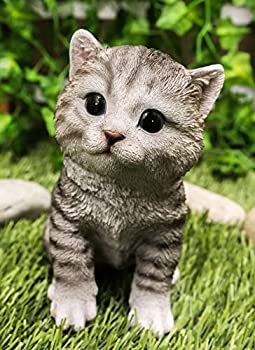 【中古】【輸入品・未使用】Ebros 生きているような座っているようなグレーのタビー猫像 高さ6.75インチ ガラスの目付き 手描き リアルな猫猫 猫 装飾置物