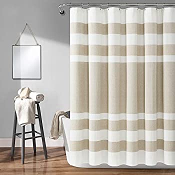 【中古】【インポート品・未当て嵌める】Lush Decor ケープコッドストライプ糸染めコットンシャワーカーテン 72in×72in トープ