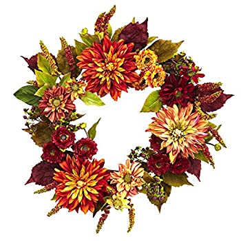 【中古】【輸入品・未使用】ほぼ自然ダリアママ& Wreath、22インチ、オレンジ/ブラウン