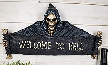 【中古】【輸入品・未使用】Ebros 大きな死神 スケルトン オープニング スクロール 骨のサイン %ダブルクォーテ%Welcome To Hell%ダブルクォーテ% 壁装飾 長さ17.5インチ ハロウィン|スカイマーケットプラス