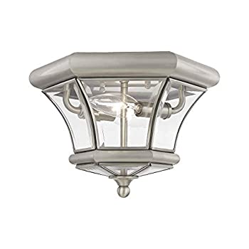【中古】【輸入品・未使用】Livex Lighting 7052???91?Monterey 2ライトアウトドア/インドアつや消しニッケル仕上げソリッド真鍮フラッシュマウントwith Clearベベルガラス｜スカイマーケットプラス