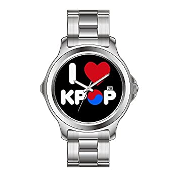 【中古】【インポート品・未当て嵌める】FDCクリスマス差し上げ物Watchesメンズ流行り物Japanese Quartz DateステンレススチールブレスレットウォッチI Love KPOP (黒いこと)ウオッチ