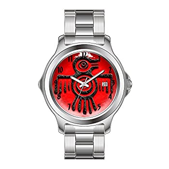 【中古】【インポート品・未当てはめる】FDCクリスマス差し上げ物Watchesメンズ流行り物Japanese Quartz DateステンレススチールブレスレットウォッチAztec Bird インチ Red Watch