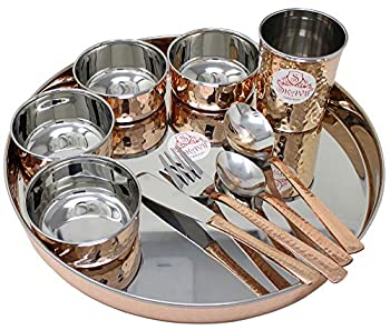 【中古】【輸入品・未使用】インド料理のための銅、ステンレス鋼、大きなディナープレートターリー食器、1人のためのサービス