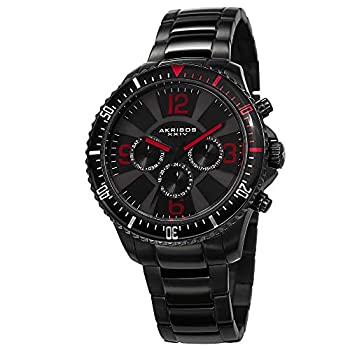 【中古】【インポート品・未当て嵌める】Akribos XXIV Men \u0026apos;s ak694bk Ultimate Swiss Quartz Multifunction赤いことAccented Blackステンレス鋼スチール写真Bracelet Watch by Akribos XXI