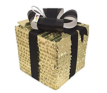 【中古】【輸入品・未使用】APINATA4U ゴールドギフトボックス ピニャータ 黒リボン付き 性別のお披露目 ピニャータ