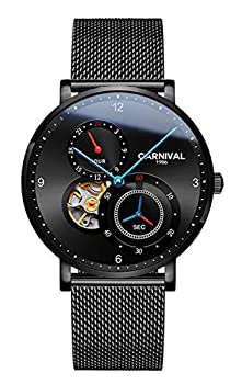 【中古】【輸入品・未使用】40mm ミニマリストメンズウォッチ 自動機械式 スケルトン 24時間 ステンレススチール メッシュストラップ 超薄型腕時計 Steel Black