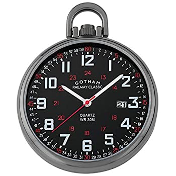 【中古】【輸入品・未使用】Gotham メンズ ガンメッキ ステンレススチール アナログ クォーツ 日付 鉄道スタイル 懐中時計 # GWC14107BBK
