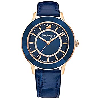 【中古】【輸入品・未使用】SWAROVSKI クリスタルオーセンティックオクティーラックスウォッチ レザーストラップ ブルー ローズゴールドトーン 高級ストーンスタッズ スイス