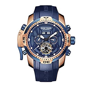 【中古】【輸入品・未使用】Reef Tiger ミリタリーウォッチ メンズ ブルーダイヤルウォッチ スポーツ オートアムティックウォッチ RGA3532 ZRGA3532-PLLW
