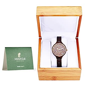 【中古】【輸入品・未使用】Matashi レディース ブラウン サルウッドウォッチ クリスタル ゴールドベゼル ビジネスカジュアル スイス製ロンダムーブメント 1気圧