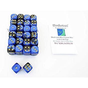 【中古】【輸入品・未使用】ブラックandブルーGemini Dice With Gold Colored Pips d6?16?mm ( 5?/ 8in )バルクパック50のWondertrail